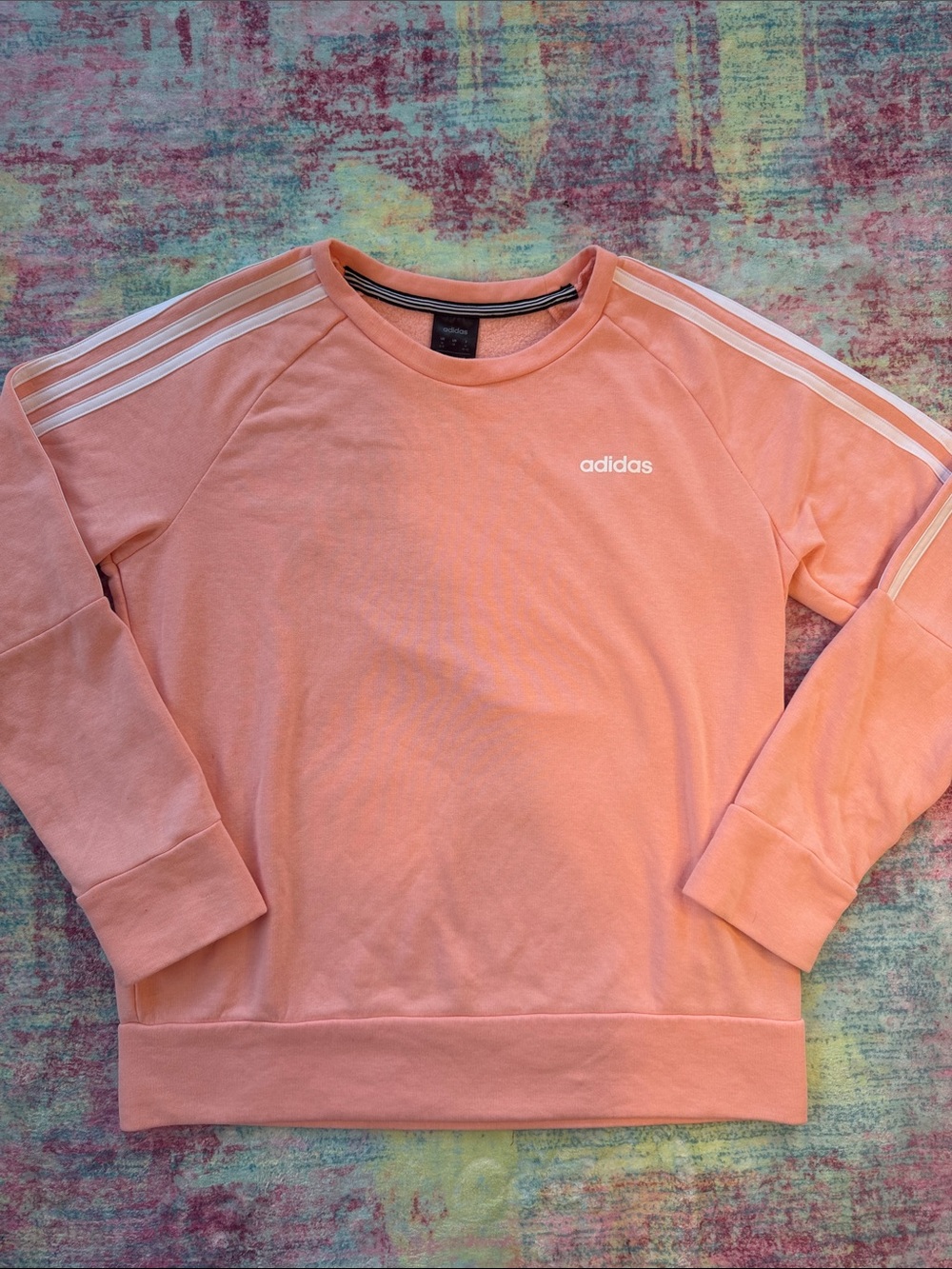 adidas Pink Crewneck Sweatshirt with White Shoulder Stripes